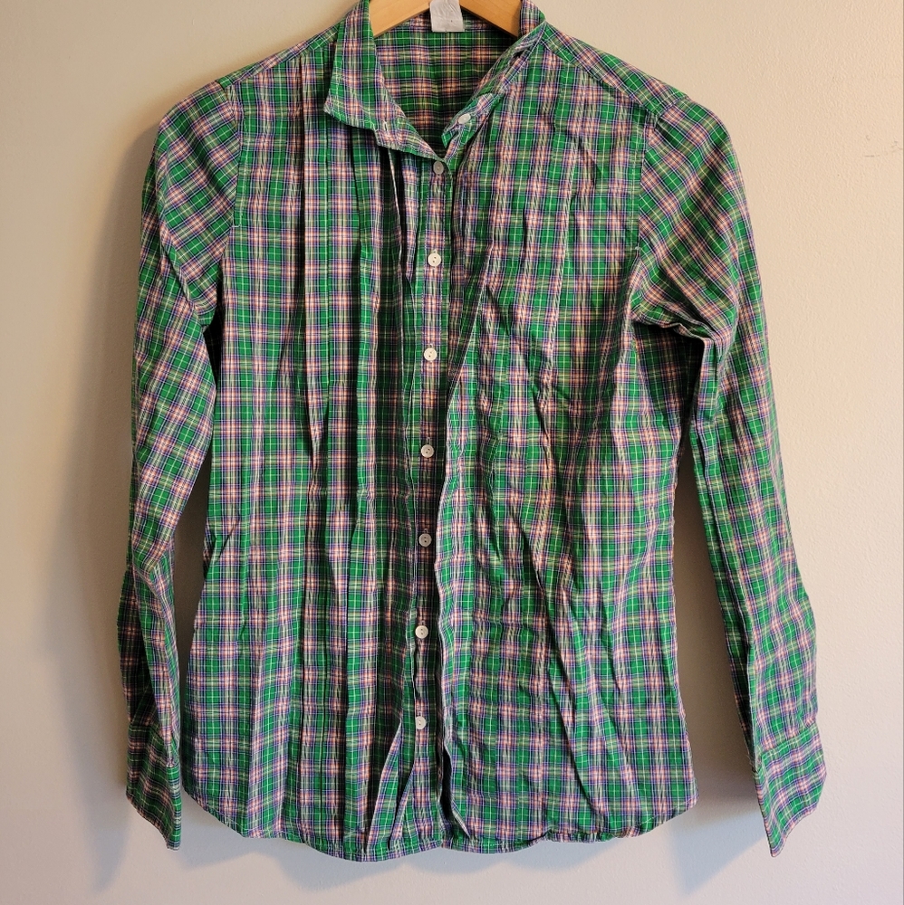 J. Crew Green Plaid Button Down, Small